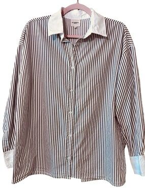 LE CAPSOLE STOCKHOLM Striped Button Down Shirt in Beige & White, Size EU 36.